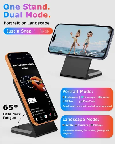 Vista 2 de Cargador de teléfono inalámbrico magnético, paquete de 2, negro ónix for iPhone and Samsung, 2-year warranty, MagSafe charger stand, hands-free