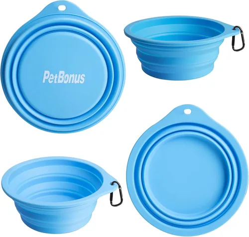 Vista 3 de PetBonus 2-Pack Silicone Collapsible Dog Bowls and Dog Collar Safety Clip