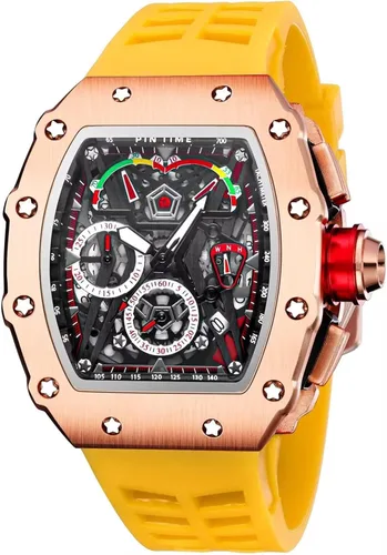 Vista 11 de Relojes de pulsera de lujo Tonneau cuadrados para hombres, analógicos, punk, cronógrafo, únicos, deportivos, con movimiento japonés, diseño luminoso