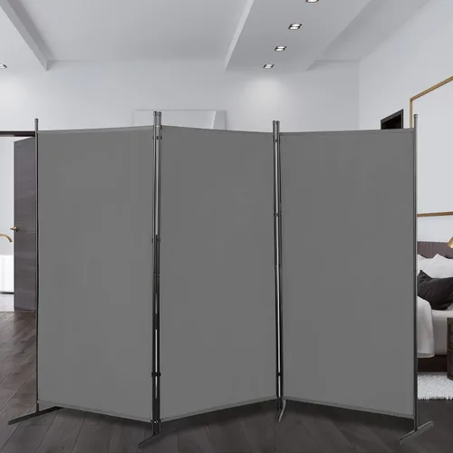 Vista 4 de Divisor de habitación de 3 paneles, pantalla de privacidad plegable Gris-3 pliegues