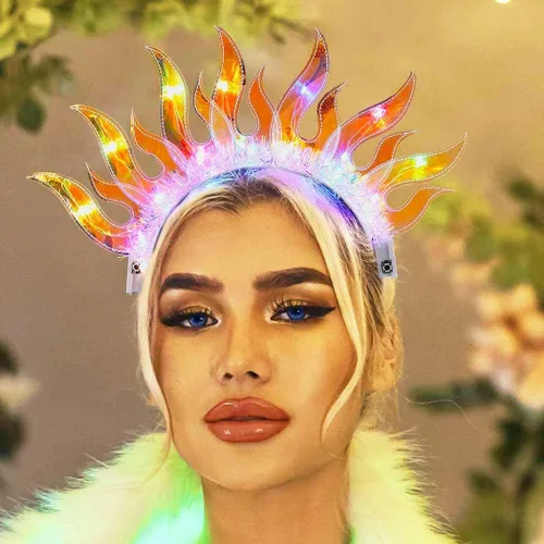 Vista 7 de Zoestar Diadema de llama iluminada, bandas para el pelo con luz LED, para fiesta, discoteca, disfraz, accesorio para el cabello para mujeres