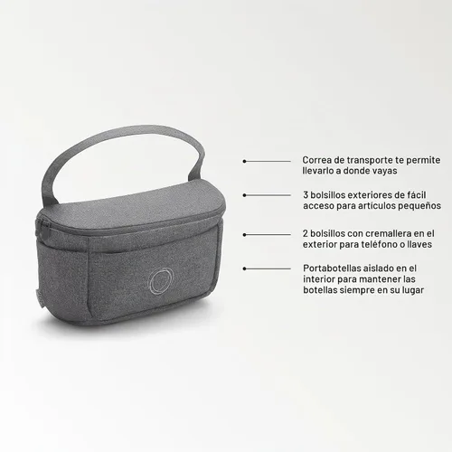 Vista 4 de Bolsa organizadora para cochecito Bugaboo Bolsa de pañales compacta - Negro Soporte aislado para botellas, múltiples bolsillos, tela reciclada