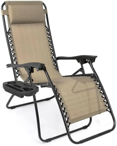 Vista 11 de Paquete de 2 sillas de salón ajustables de gravedad cero con tela de malla de acero: silla de césped reclinable con almohada cómoda, bandeja