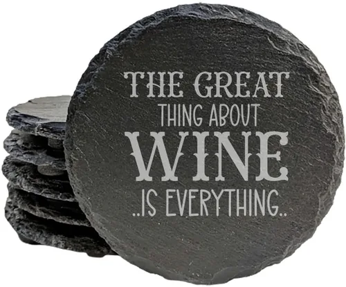 Vista 12 de Rustic Drinking Wine is My Hobby Slate Coasters Set of 8 – Round – USA Made Witty wine lover’s motto engraved on real slate coasters — “drinking