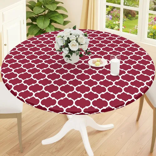 Vista 38 de Smiry Mantel redondo de pícnic, fundas de mesa elásticas impermeables para mesas de 18 a 24 pulgadas, manteles de vinilo con parte trasera