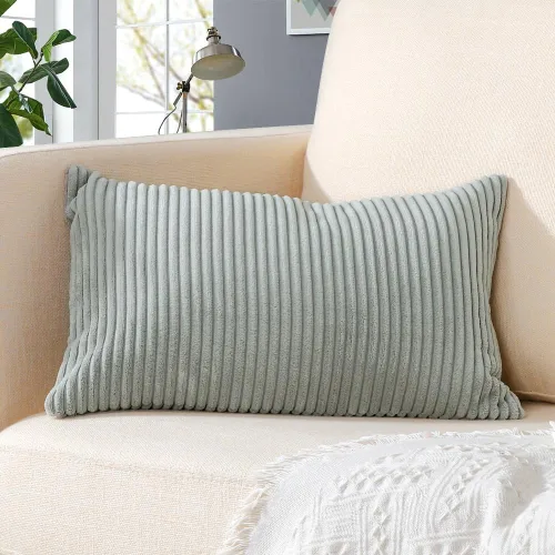 Vista 7 de Artscope Fundas de almohada de pana a rayas acogedoras súper suaves decorativas oblongas, fundas de cojín para sofá, dormitorio, decoración de Gris
