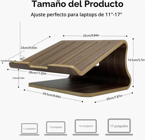 Vista 4 de SAMDI Soporte de madera para computadora de escritorio, soporte para laptop, soporte de computadora de refrigeración de madera, adecuado