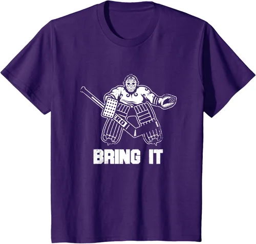 Vista 60 de Divertida camiseta gráfica de ropa de portero de hockey sobre hielo, Negro, S