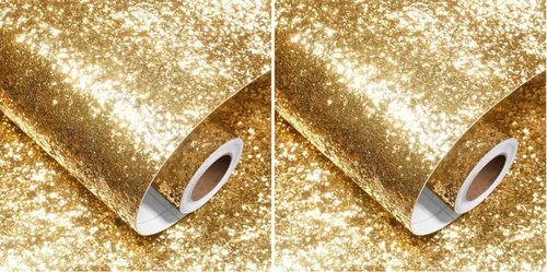 Vista 8 de Decotalk Papel tapiz dorado con purpurina para pegar y despegar de 17.7 x 120 pulgadas, papel de pared dorado para despegar y pegar, papel