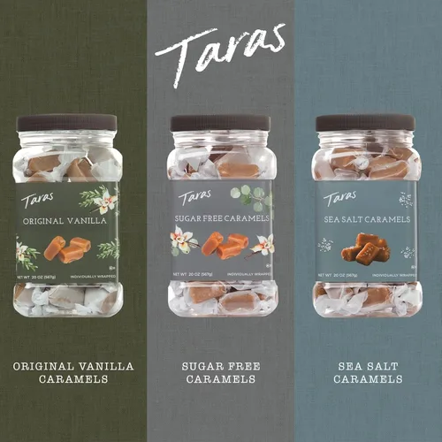 Vista 7 de Taras Gourmet Sea Salt Caramels All Natural Candy Creamy & Individually Wrapped with Real Butter (20 oz)