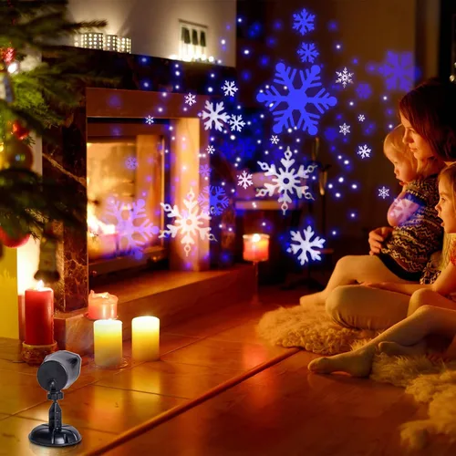 Vista 3 de Vanthylit Proyector de luces de Navidad al aire libre, proyección de copos de nieve blancos y azules en el exterior, luz LED impermeable de paisaje