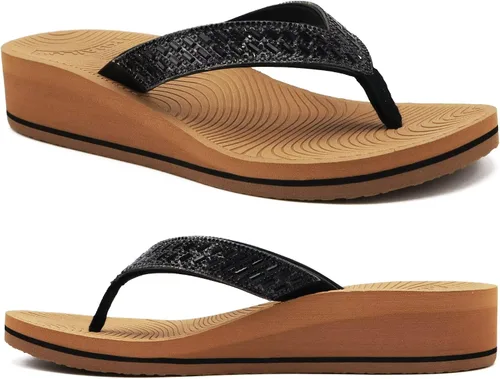 Vista 11 de KuaiLu Sandalias con plataforma de diamantes de imitación y soporte de arco para mujer