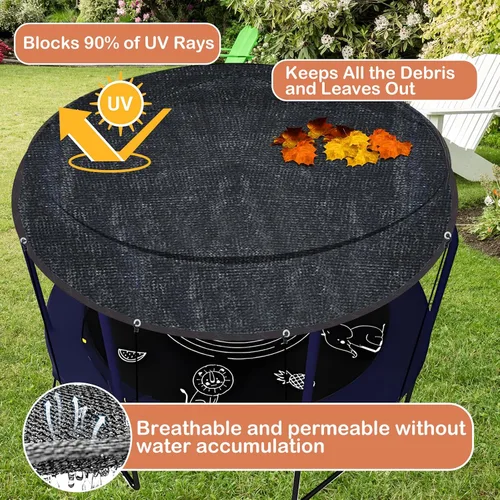 Vista 6 de Cubierta redonda para cama elástica de 12 agujeros, 90% de protección solar, 8 pies, color negro, cubierta superior de trampolín, lona de malla