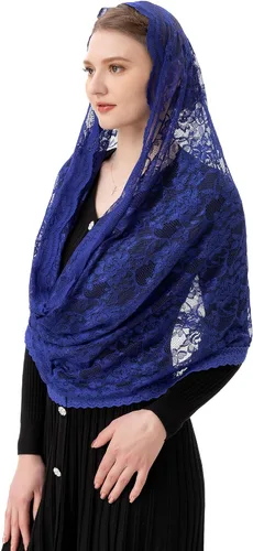 Vista 5 de PAMOR Infinity Chapel Veil Floral Latin Mass Head Cover Lace Scarf Mantilla Velos para Iglesia