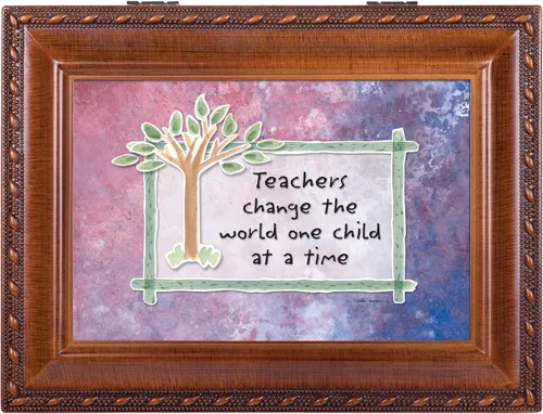 Vista 2 de Cottage Garden Teachers Change World - Caja de música con cuerda de madera con diseño de grano de madera, reproduce un mundo maravilloso