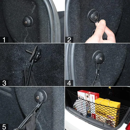 Vista 5 de Red de carga trasera para automóvil, organizador de red elástica ajustable universal para almacenamiento de carga en maletero compatible con SUV
