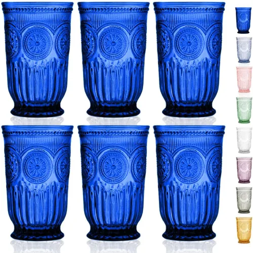 Vista 24 de Juego de vasos de beber ámbar Yungala, conjunto de 6 vasos de vidrio ámbar, vasos pequeños de agua de 8 oz, vasos de hobnail aptos