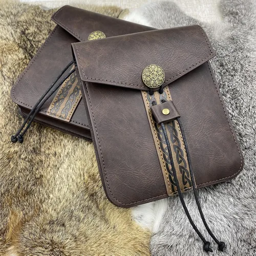 Vista 4 de HiiFeuer Bolso de cinturón de cuero sintético medieval vintage, bolso de cintura retro de la edad media, paquete lateral portátil para LARP Ren