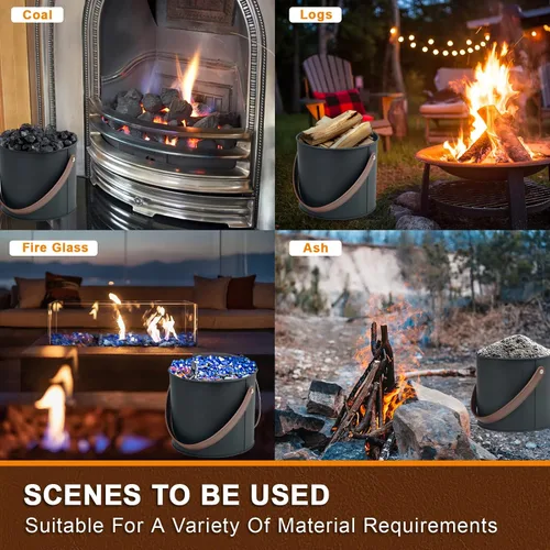 Vista 6 de BRIAN & DANY Mini cubo de cenizas con tapa y pala, cubo de chimenea de 1.2 galones con escoba, perfecto para chimeneas, estufas de leña