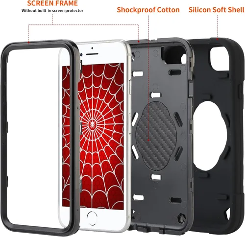 Vista 3 de Funda para iPhone SE de 3ª/2ª generación, iPhone 8/7/6/6S con soporte (no para modelos de tamaño grande), funda híbrida a prueba de golpes de Negro
