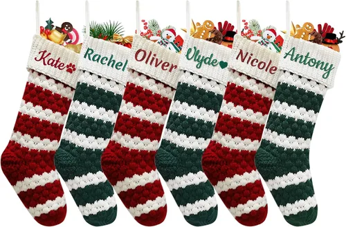 Vista 6 de Dreamdecor - Medias de Navidad personalizadas con nombre y monogramas, medias familiares de 18 pulgadas con placa de cuero para niños, 1 paquete