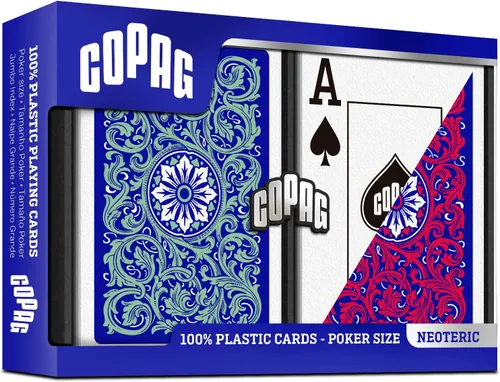 Vista 2 de Copag 1546 Neoteric Design - Juego de cartas 100% de plástico, tamaño de póquer (estándar) verde/rojo (índice jumbo, 1 juego)