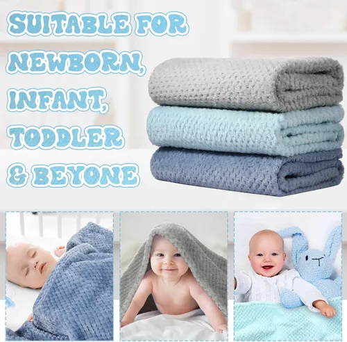 Vista 5 de Newwiee - 3 mantas de bebé de 30 x 40 pulgadas, mantas de forro polar ultra suaves para niñas y niños, esponjosas, recién nacidos, para cuna