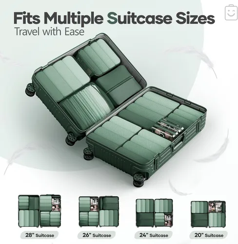 Vista 8 de Veken Juego de 11 cubos de compresión para artículos esenciales de viaje, bolsas organizadoras compresibles expandibles grandes para ropa, bolsas