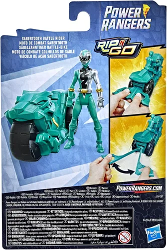 Vista 6 de Power Rangers Dino Fury Rip N Go Sabertooth Battle Rider and Dino Fury Green Ranger - Figura de acción y vehículo de 6 pulgadas, juguetes para niños