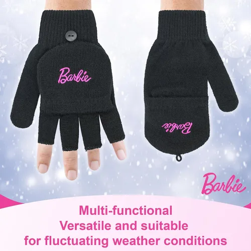 Vista 4 de Barbie Gorro de invierno para mujer Gorro de invierno para mujer con guantes, gorro cálido, gorro de punto rosa