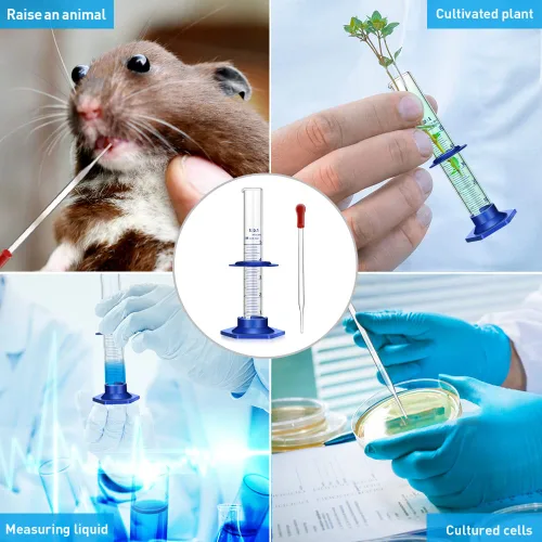 Vista 9 de Cilindro graduado de vidrio grueso para medir líquidos, cilindros de laboratorio con base de plástico antideslizante y protectores de parachoques