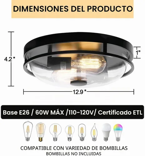 Vista 3 de Luz de techo de montaje empotrado Luminzone con pantalla de vidrio transparente, 2 luces, iluminación de estilo granja para interior y exterior