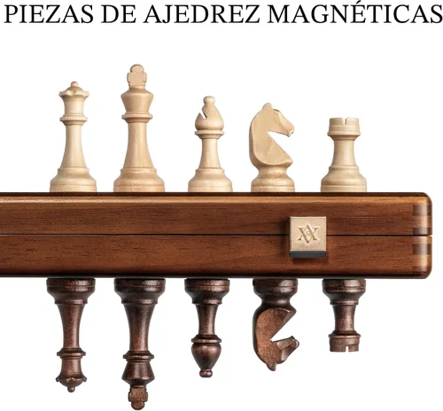 Vista 9 de A&A - Caja de ajedrez y damas de madera plegable de 15 pulgadas Oscuro