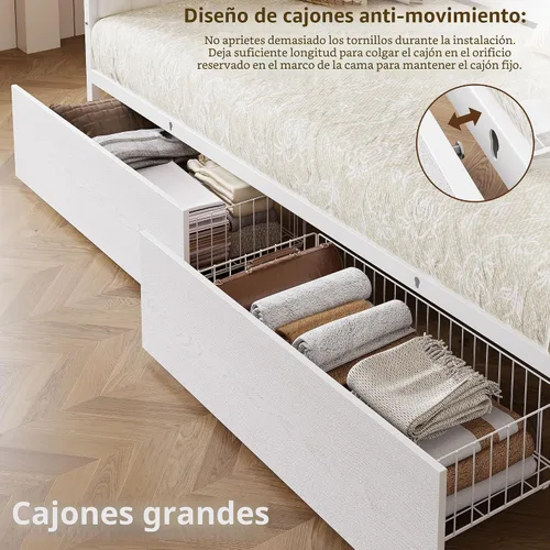 Vista 5 de IRONCK Cama de sofá tamaño individual con cajones de almacenamiento, marco de cama de metal resistente con cabecero en forma de X y estación