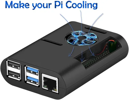 Vista 3 de Funda Raspberry Pi 4 con ventilador de refrigeración y disipador térmico para Pi 4B