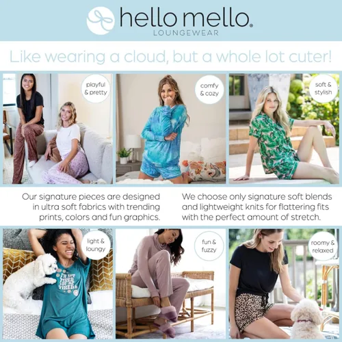 Vista 6 de Hello Mello Pantalones cortos de pijama exclusivos para mujer, suaves, relajados, amplios, pierna ancha, cordón en la cintura, bolsillos laterales