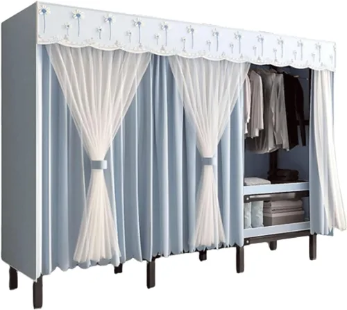 Vista 23 de Armarios grandes plegables de 0.984 in/1 pulgada de tubo de acero para ropa, estantes de almacenamiento para dormitorio, armario grande portátil