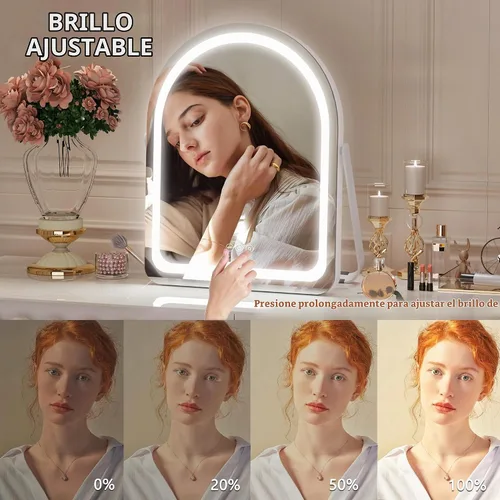 Vista 3 de Hasipu Espejo de tocador con luces, espejo de maquillaje LED arqueado de 11 x 14 pulgadas, espejo de maquillaje iluminado con luces, control táctil