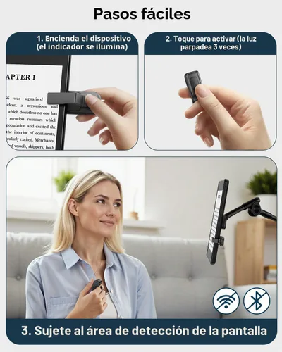 Vista 3 de DATAFY [Compatible con Fundas] Anillo Girador de Página con Control Remoto para Kindle Paperwhite Oasis Scribe Kobo eReaders, Controles Remotos