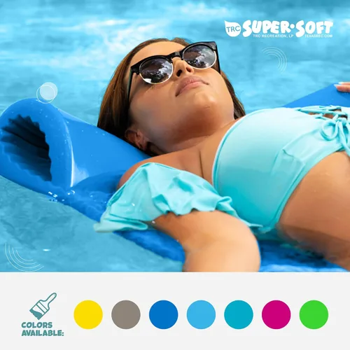 Vista 4 de TRC Recreation Serenity 1.5” Thick Vinyl Coated Foam Swimming Pool Float Mat Adult Lounger with Built-in Roll Pillow