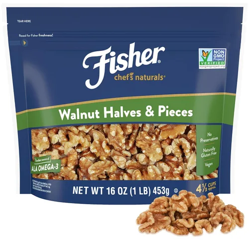Vista 14 de Fisher Chef's Naturals - Nueces picadas, 6 onzas, 100% nueces sin sal de California para hornear y cocinar, bocadillos saludables para adultos