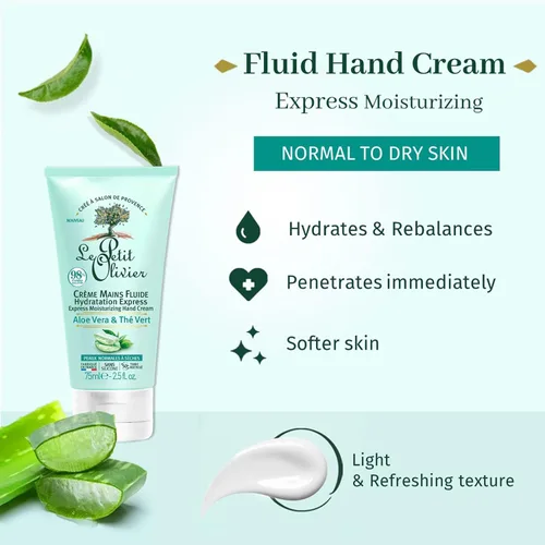 Vista 2 de Le Petit Olivier Crema hidratante para manos Express - Aloe Vera y té verde - Hidratación expresa - Sin sensación grasa o pegajosa - La piel es