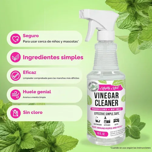 Vista 5 de Mighty Mint Limpiador de vinagre, aerosol multiusos, aroma natural de menta verde, 16 onzas, paquete de 2