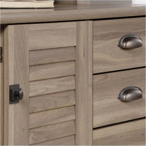 Vista 5 de Scranton & Co Escritorio moderno de madera para computadora con gabinete, acabado de roble sal, 62 pulgadas de ancho, 3 cajones, almacenamiento