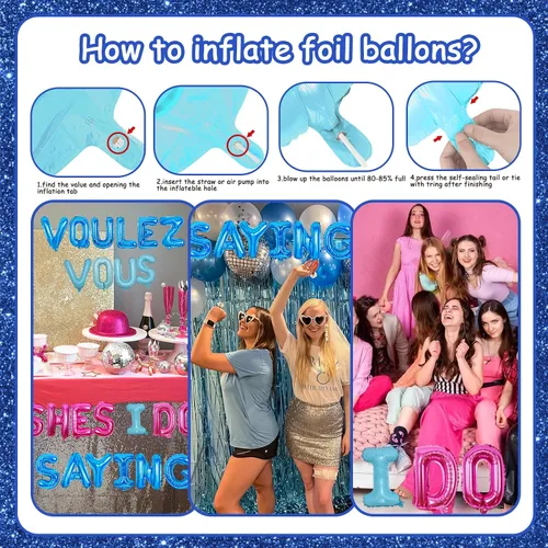 Vista 5 de Decoración de fiesta de despedida de soltera con temática de "Voulez Vous She's Saying I Do" con temática de Dancing Queen, globos de aluminio