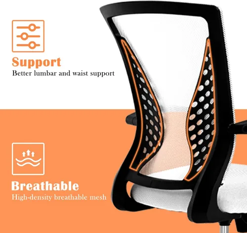Vista 27 de Silla de oficina en casa, silla de escritorio ergonómica, respaldo medio, silla de computadora de PC con soporte lumbar y reposabrazos, silla