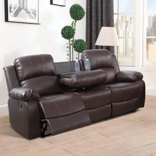 Vista 43 de Juego de muebles de sala de estar, juego de sofá reclinable de cuero, sofá reclinable y sofá biplaza, juego de sofá de cuero beige, juego de muebles