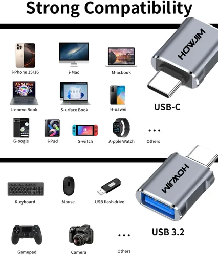 Vista 8 de Paquete de 10 adaptadores USB C a USB, adaptador USB C macho a USB 3.2 hembra OTG, transferencia de datos de 10 Gbps de carga rápida para teléfono