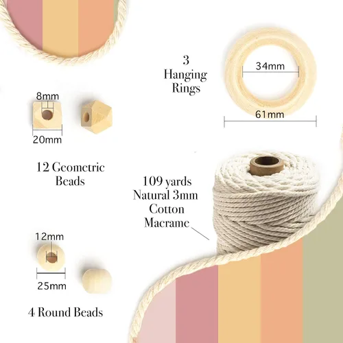 Vista 9 de Kit de macramé – Hace 3 perchas de macramé para plantas con instrucciones fáciles de seguir para adultos principiantes – Incluye cable de macramé