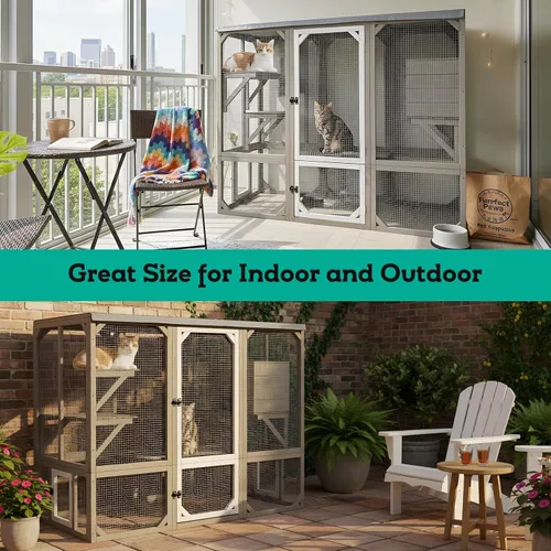 Vista 5 de Cercado Catio grande de 118" para gatos al aire libre, recintos para patio de gatos resistentes a la intemperie para múltiples gatos, jaula exterior